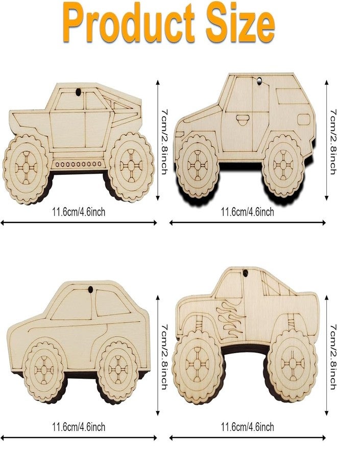 Cliths 15Pcs Monster Truck Wood Cutouts for DIY Crafts Unfinished Wooden Vehicle Ornaments with Hole to PaintKids Art Gift Tags Home Hanging Decoration - Image 2